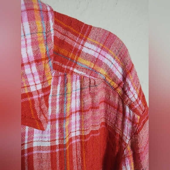 Pilcro Top Orange Plaid Soft Button Down Tunic Boho Fall - Picture 6 of 16
